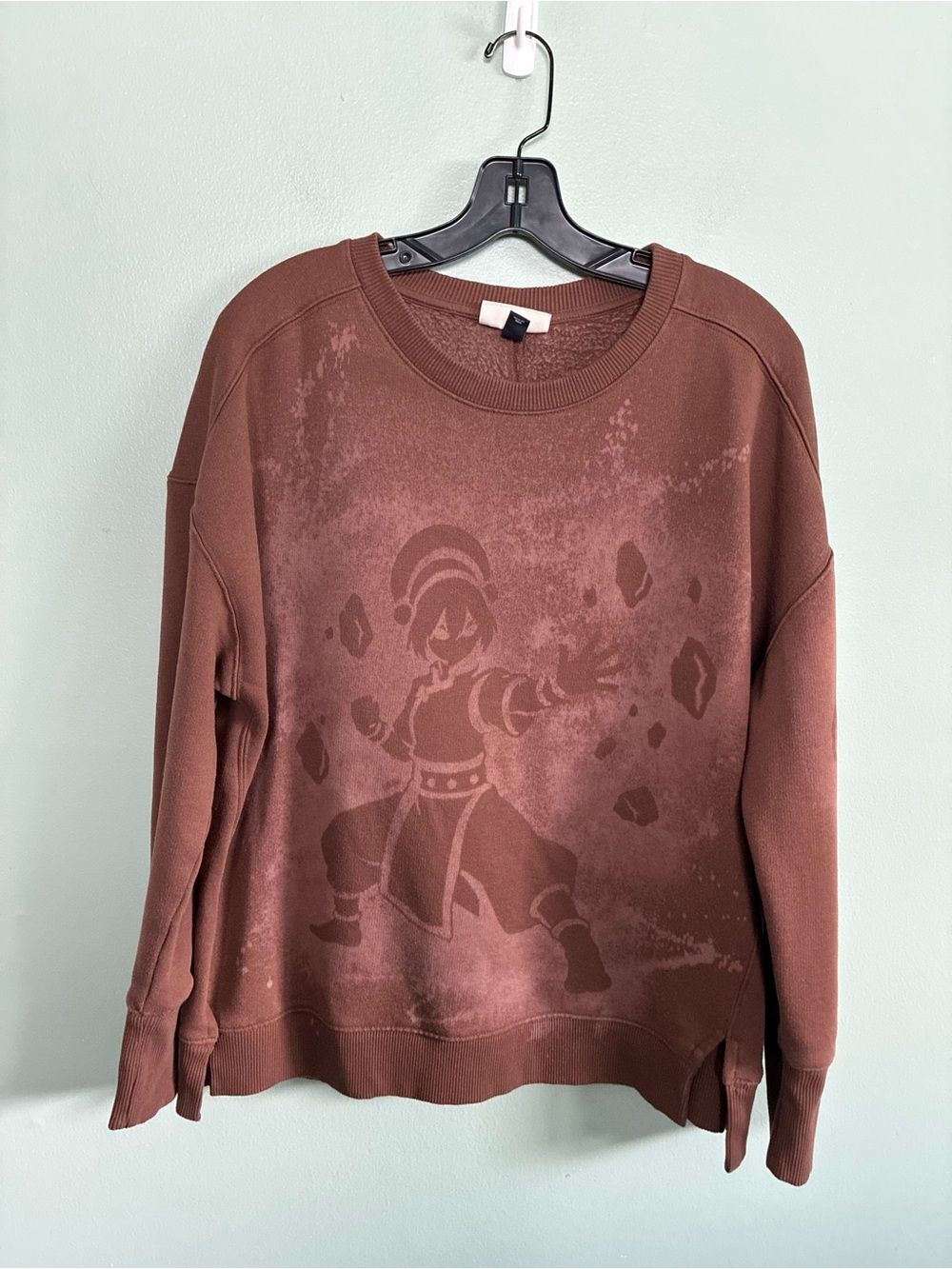 Bleached Handmade Toph Earth Avatar Last Air Bender Brown Sweatshirt Sz XL